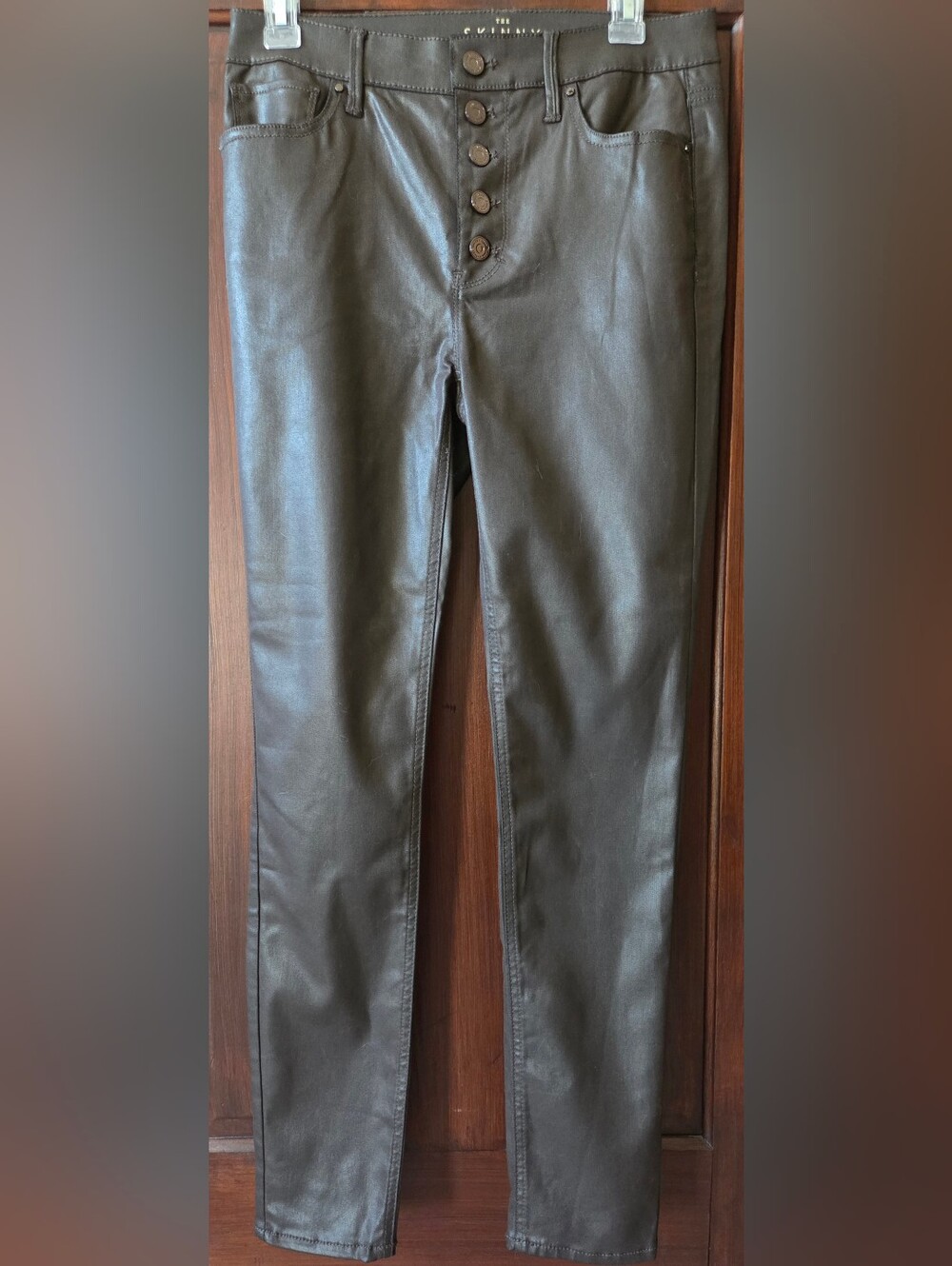 White House Black Market Dark Brown Coated Skinny Jeans, Like New